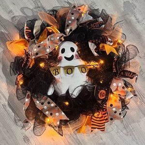 Halloween Ghost Wreath with Lights